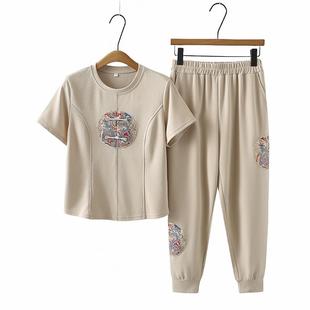 套装 T恤裤 2025新款 夏季 子国风两件套0727d 洋气中老年女装 妈妈夏装