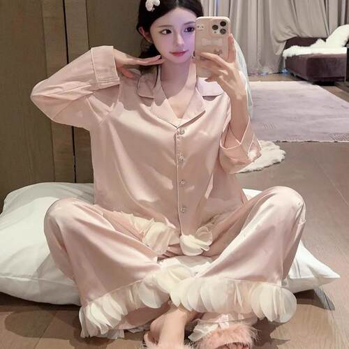长袖睡衣女秋冰丝春款2026新款蝴蝶印花长裤轻奢真家居服套0917e