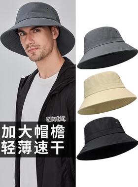 野营旅行灰色渔夫帽男士夏季大帽簷露脸小太阳帽大头围户外0623d