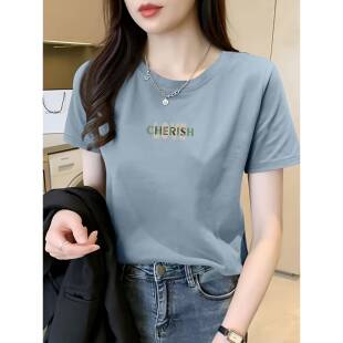 通勤洋气百搭印花爆款 女士春夏t恤短袖 韩版 新款 0325z1 圆领夏季