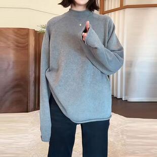 轻熟小众慵懒风卷边宽松简约百搭打底毛衣女新款原宿风长袖1018e