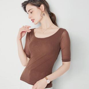 短袖 五分袖 大码 紧身内搭网纱打底衫 上衣女0318r t恤女纱衣2022新款