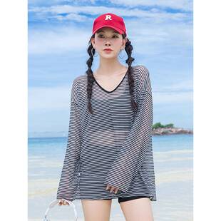 女子泳装拆分拳击手长袖上衣三件套为胖女孩覆盖肉和苗条的0309r