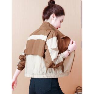 时尚 2026新款 撞色轻薄外套0325e 立领拼色防晒衣女夏季 小个子短款