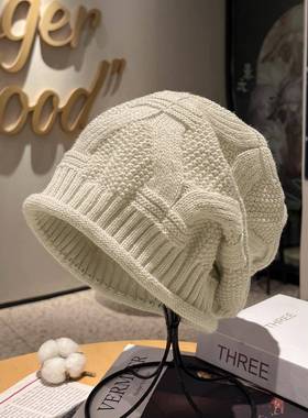 帽子款2026新款毛线帽卷边针织包头冷帽士薄款堆堆帽显0123k