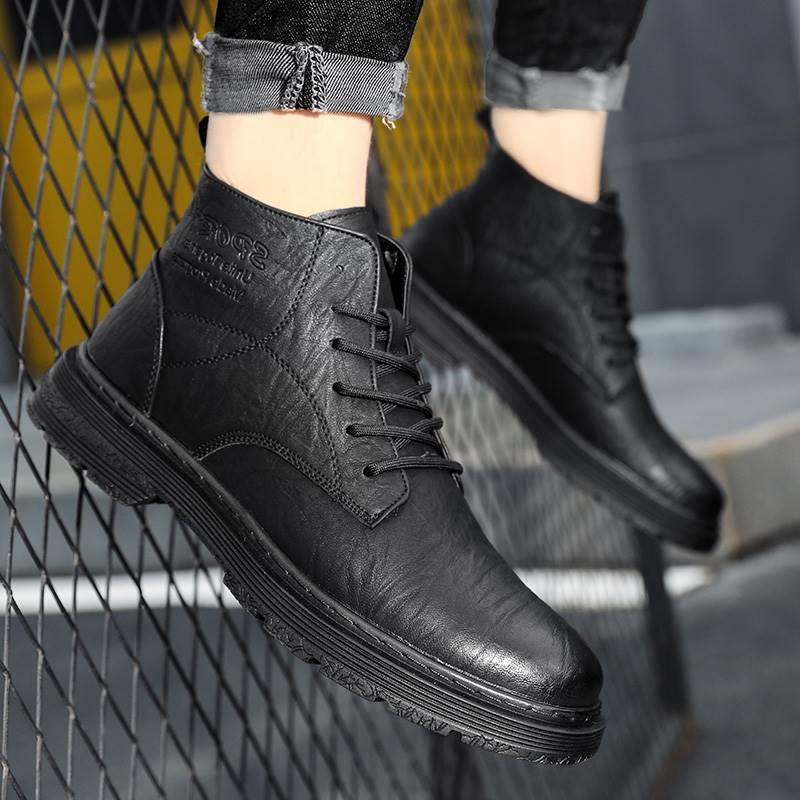 季新款男鞋马丁靴男中帮英伦年防滑短筒短靴内增高百搭高1029h