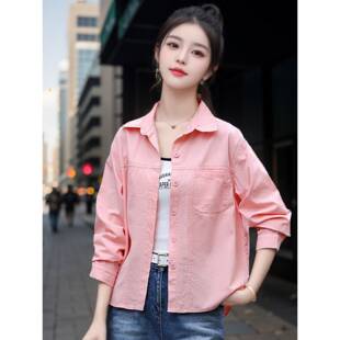 多功能衬衫 2026新时尚 0325e 上衣女子夏季 糖果色水洗棉质防晒衬衫