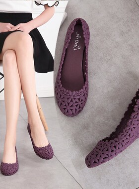 沙滩凉鞋女2025秋季新款坡跟果冻鞋单鞋镂空雨鞋厚底鞋洞洞0409x