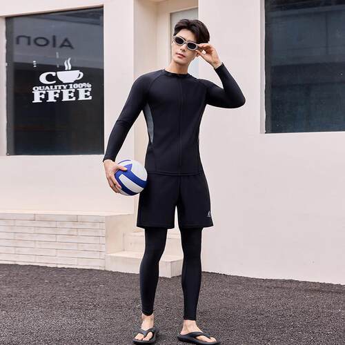 长袖泳衣男士潜水服大码速干冲浪服水母衣显瘦分体游长0918e