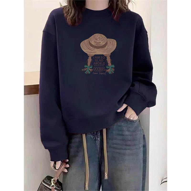 欧货藏色印花圆领卫衣女春季2026新款爆款慵懒宽松无帽套头0122u1,女装/女士精品,T恤,淘宝优惠券,粉丝福利购,淘宝优惠卷