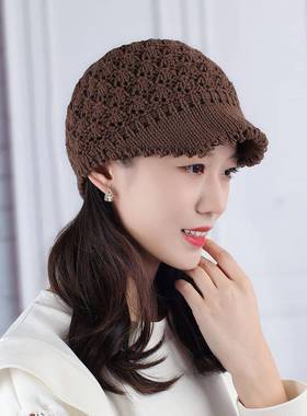 士秋季休闲出游针织鸭舌帽时尚透气可摺叠软沿毛线帽初毛0123k