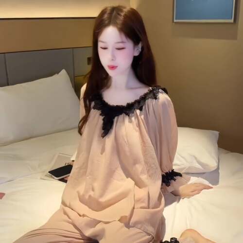 长袖睡衣女秋甜美粉色款2026新款宫风长裤家居服套装纯欲0917e