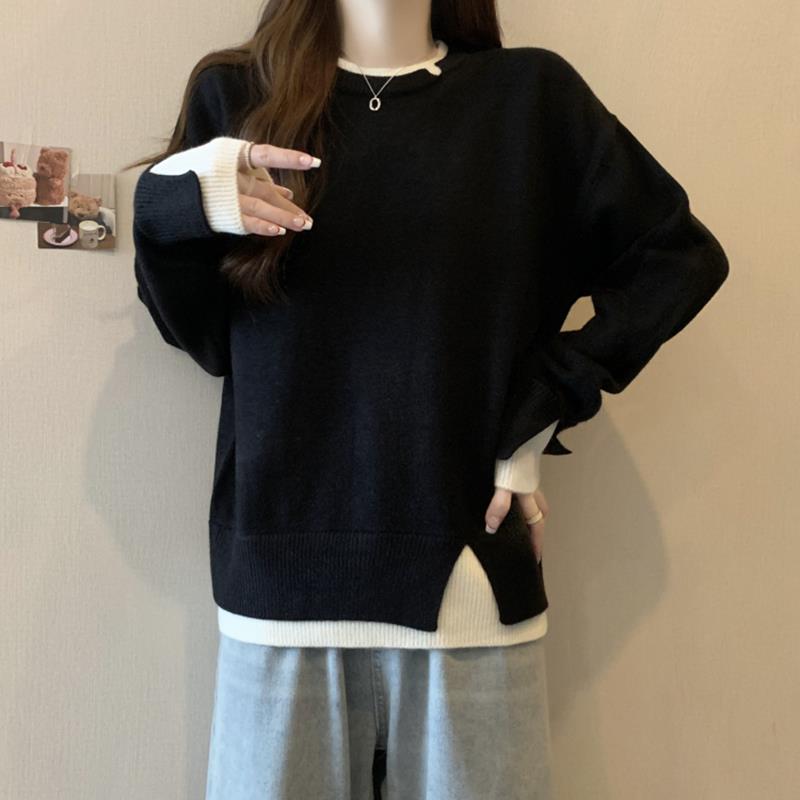 秋冬加码宽松和覆盖肉假两件套针织上衣的在加码年龄减少多1126u