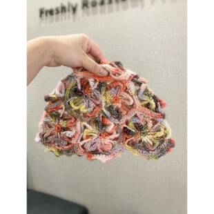 春夏彩色手工编织钩花镂空包头帽子女透气出游百搭显脸小套0330d