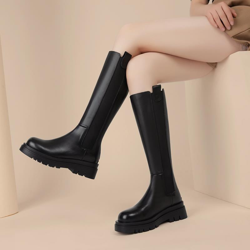 秋冬季长靴女加绒小个子内增高大筒围胖骑士靴后拉炼弹烟1130n