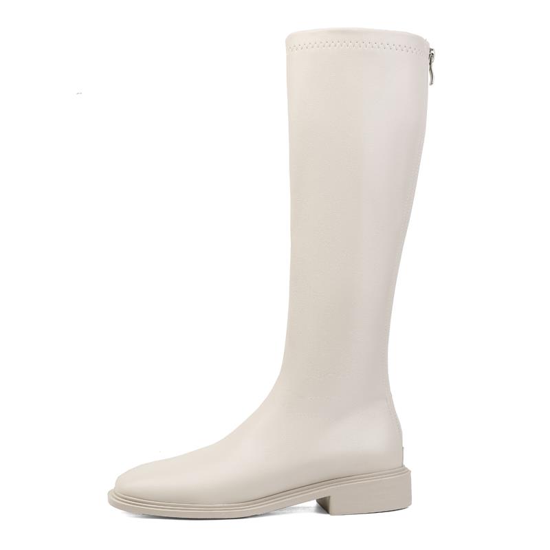 秋冬季白色靴子长筒靴女2025新款加绒不过膝长靴平底高筒骑1125n