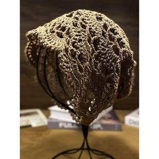 时尚堆堆帽子女款春夏镂空薄款遮白发帽手工编制包头帽钩花0117h