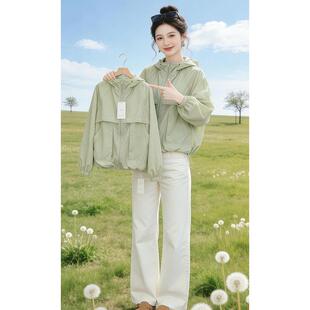 宽松舒适防晒衣女短款 宽松连帽遮阳0325e 轻薄透气夏天外套防晒衫