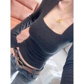 女打底衫 t恤2026新款 时髦洋派方领长袖 春季 打底性感修身 显瘦0206k