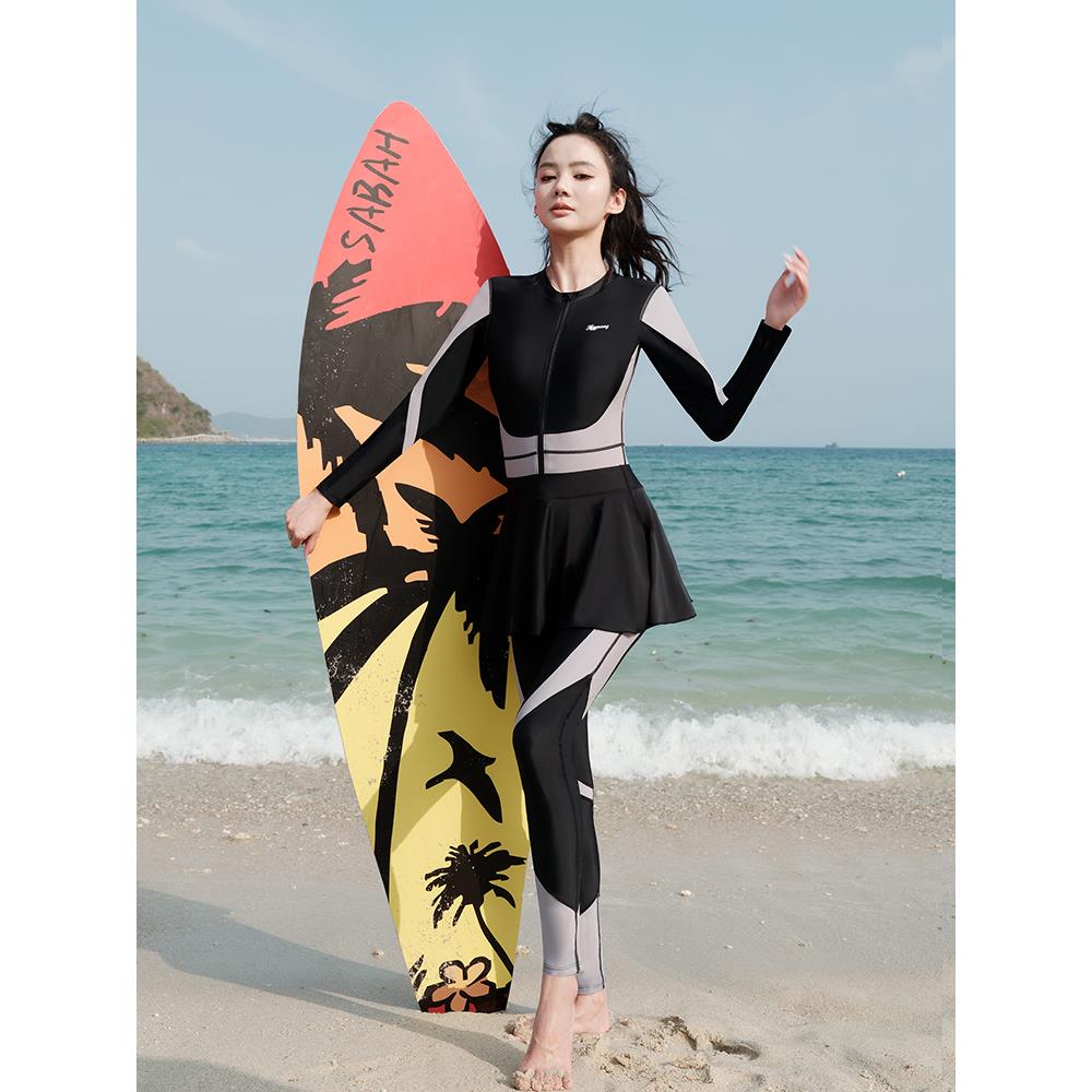 女秋款泳衣成人专业游连体潜水服长袖长裤裙式速干防晒大码0830b