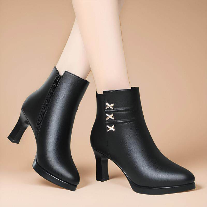 短靴女2025新款秋秋单靴小跟配裙子冬季皮鞋加绒高跟鞋秋冬1029h