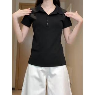 女t恤夏胖mm修身 顯瘦polo領辣妹收腰0726d 不規則開叉正肩短袖 大碼