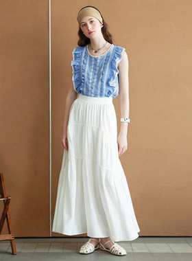 相对纶/小个子显高/收胯松紧腰长款气质2025白色度假伞裙半身裙