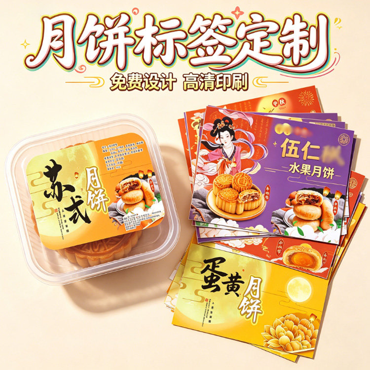 中秋月饼贴纸定制手提袋卡头标签贴纸烘焙面包不干胶蛋糕封口贴图片