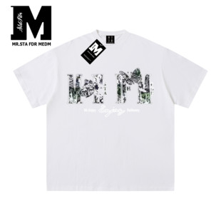 高街风纯棉短袖 MEDM美式 T恤花卉蝴蝶印花男白色学生T宽松 FDR STA