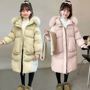 女童棉服2025新款中大童韩版洋气大毛领连帽加厚保暖中长款冬棉衣