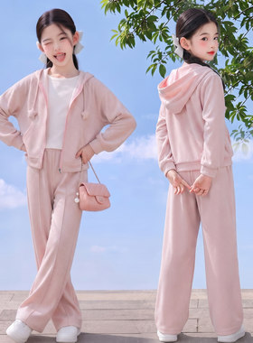 女童春秋连帽卫衣阔腿裤两件套装