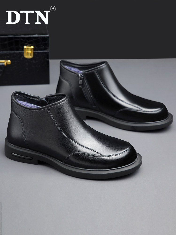 DTN2024 WINTER BOOTS MENS LEATHER VELVET WARM COTTON BOOTS CASUAL COTTON SHOES HIGH TOP MENS CHELSEA BOOTIES