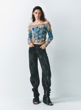 LUCENCY25AW 宽松巷脚做旧牛仔裤 不对称门襟 显高显瘦百搭长裤