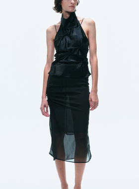 LUCENCY 25春夏中高荡领高级感不规则纽结露背背心吊带