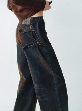 LUCENCY AW25 植绒阔腿牛仔裤 不对称设计感显瘦百搭通勤长裤