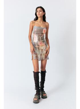 LUCENCY 25春夏亮片满绣印花吊带露背性感超短连衣裙