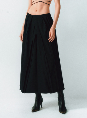 LUCENCY 25AW 高级感百褶裙 西装面料不对称长款通勤显瘦半身裙