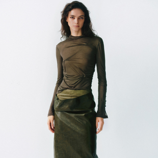 设计百搭通勤休闲气质上衣 胸前立体纽结高领T恤长袖 LUCENCY AW25