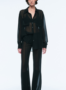 LUCENCY 25春夏原创时尚百搭女士半透雪纺抽绳微喇长裤