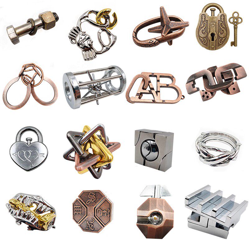 puzzle十级难度玩具鲁班锁金属智力锁益智解环解扣烧脑孔明锁全套