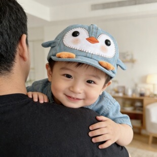 婴儿帽子春秋企鹅超萌可爱鸭舌帽男女童遮阳帽牛仔小童宝宝棒球帽