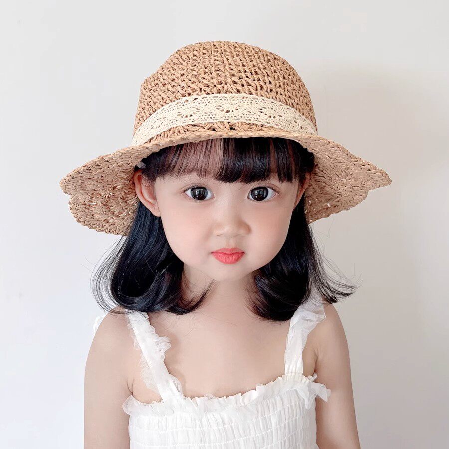 儿童帽子女童草帽夏母女折叠帽女宝防晒渔夫帽亲子海边沙滩遮阳帽
