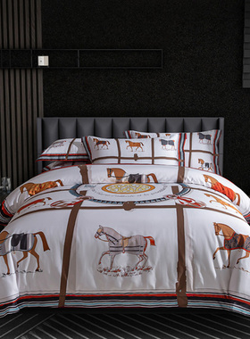 美式高端奢华100支全棉四件套纯棉小马数码印花被套潮牌床上用品