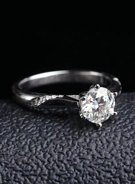 正品D色莫桑钻925纯银通灵六爪戒指情侣对戒求婚戒指结婚钻戒