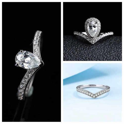 奢华皇冠微镶1克拉尚美白鹭水滴梨形异形仿钻石莫桑钻戒指求定婚