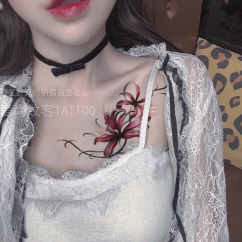 爱尚纹客彼岸花纹身贴防水女性感胸部腿部3D创意仿真纹身贴纸包邮