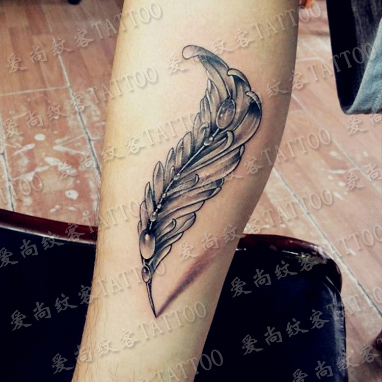 爱尚纹客纹身贴-黑白羽毛剖腹产纹身贴纸防水女遮疤痕逼真持久