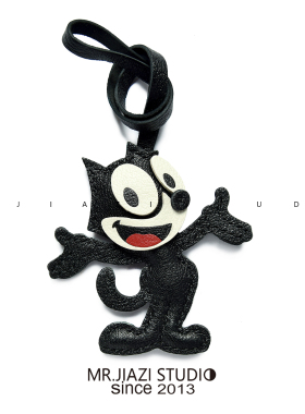 【MR夹】复古CAT真皮手缝包包挂饰汽车后视镜钥匙挂件简约个性潮