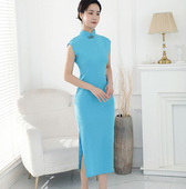 纯棉复古民族风纯色大码 2022夏季 旗袍中长款 日常透所清新旗袍纯色