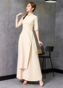 春夏复古棉麻连衣裙中长款两件套套装改良奥黛旗袍中国风女装茶服